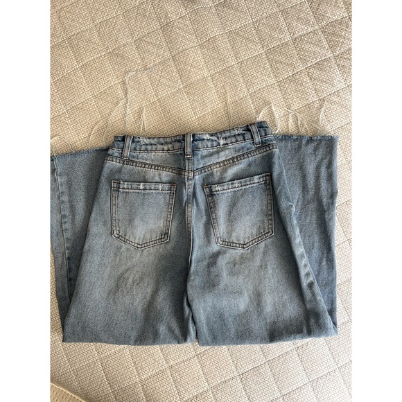 MuMu Jeans Women's High Rise Wide Leg Cropped Distressed Raw Hem Size XS - Picture 5 of 5